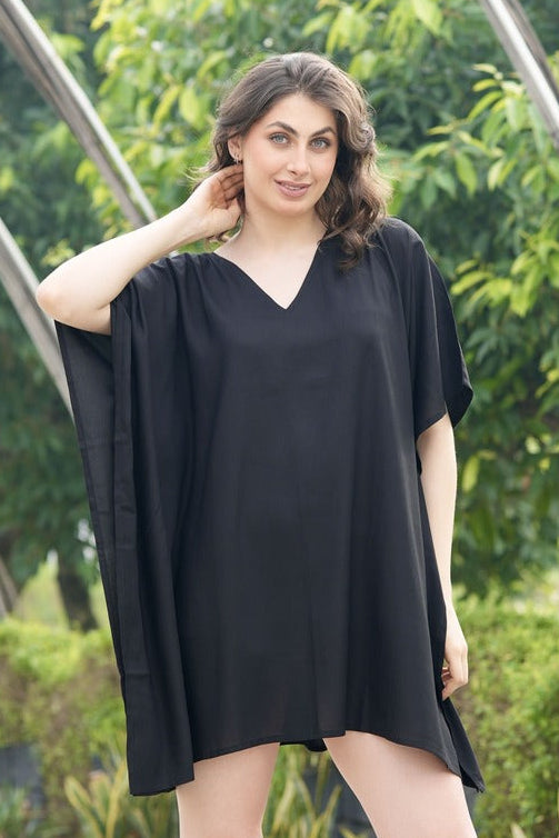 Rayon Short Kaftan Caftan Dress Solid Color Swimsuit Beach Cover Up - Rayon Short Kaftan Caftan Dress Solid Color Swimsuit Beach Cover Up -