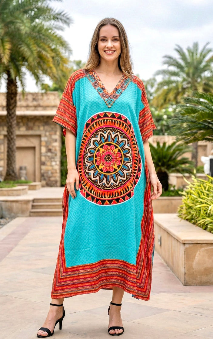 Women's Printed Long Kaftan Caftan Dress Swimsuit Beach Cover Up Plus Women's Printed Long Kaftan Caftan Dress Swimsuit Beach Cover Up Plus