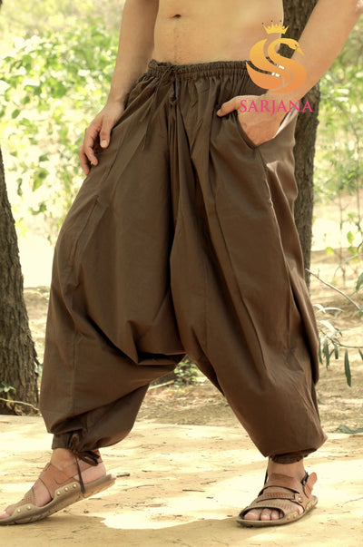 SARJANA Men's Cotton Solid Harem Pants with Pockets - FREE SIZE