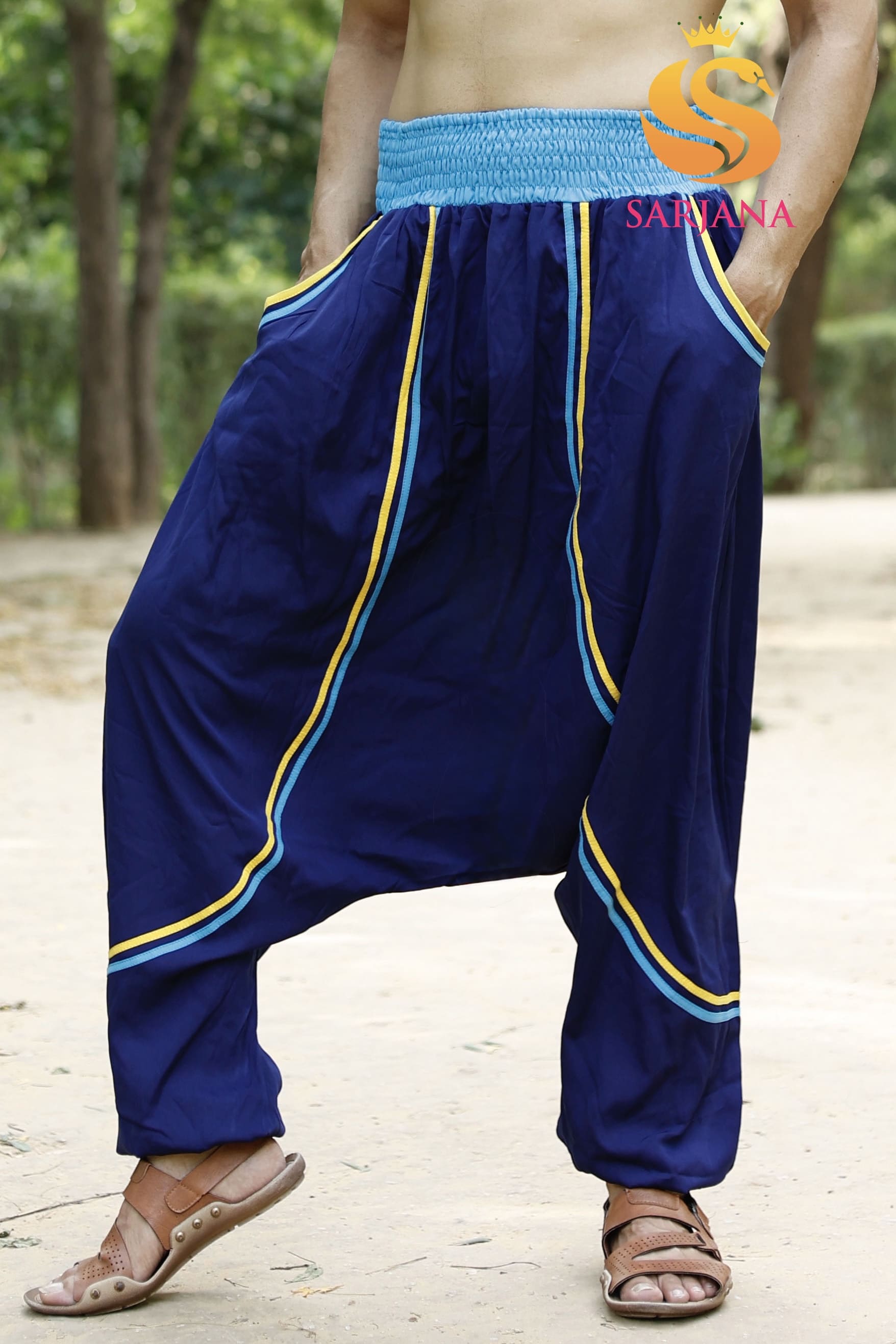 Men's Mos Crepe Harem Pants with Pockets - FREE SIZE