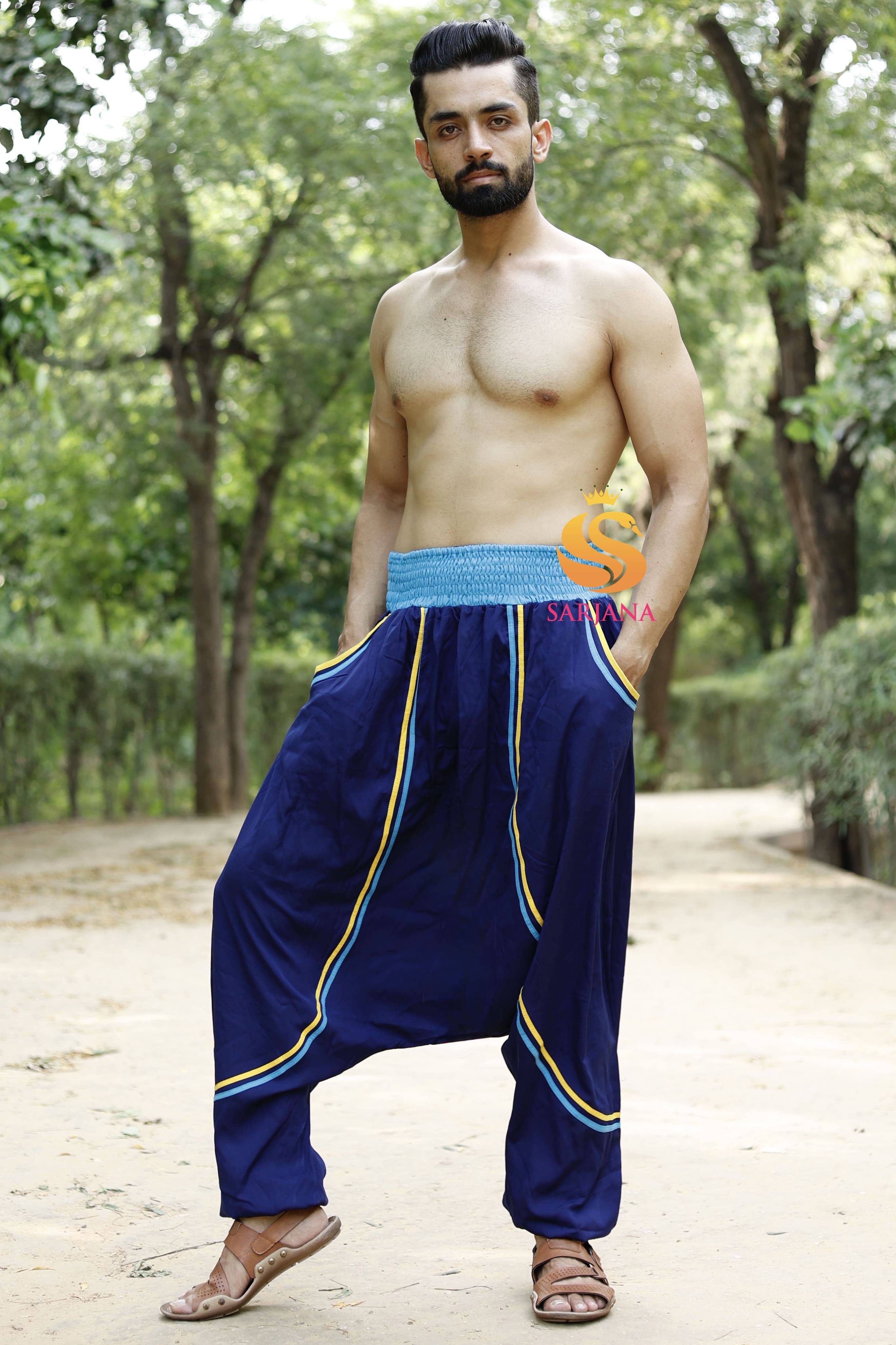 Men's Mos Crepe Harem Pants with Pockets - FREE SIZE