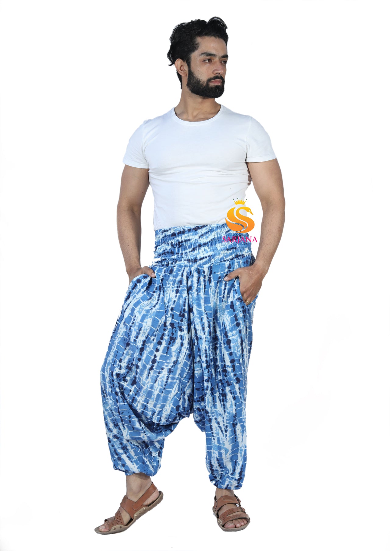 SARJANA Men's Rayon Tie Dyed Harem Pants with Pockets - FREE SIZE
