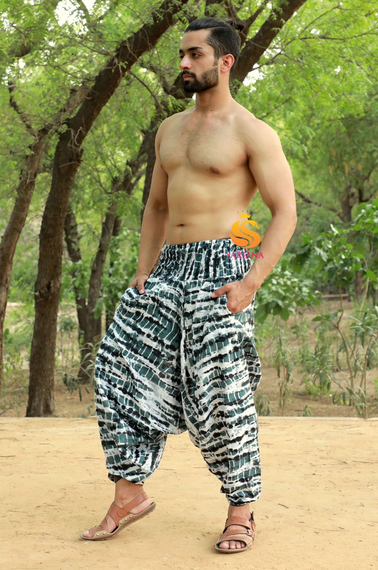 SARJANA Men's Rayon Tie Dyed Harem Pants with Pockets - FREE SIZE