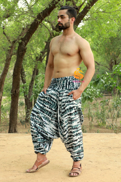 SARJANA Men's Rayon Tie Dyed Harem Pants with Pockets - FREE SIZE