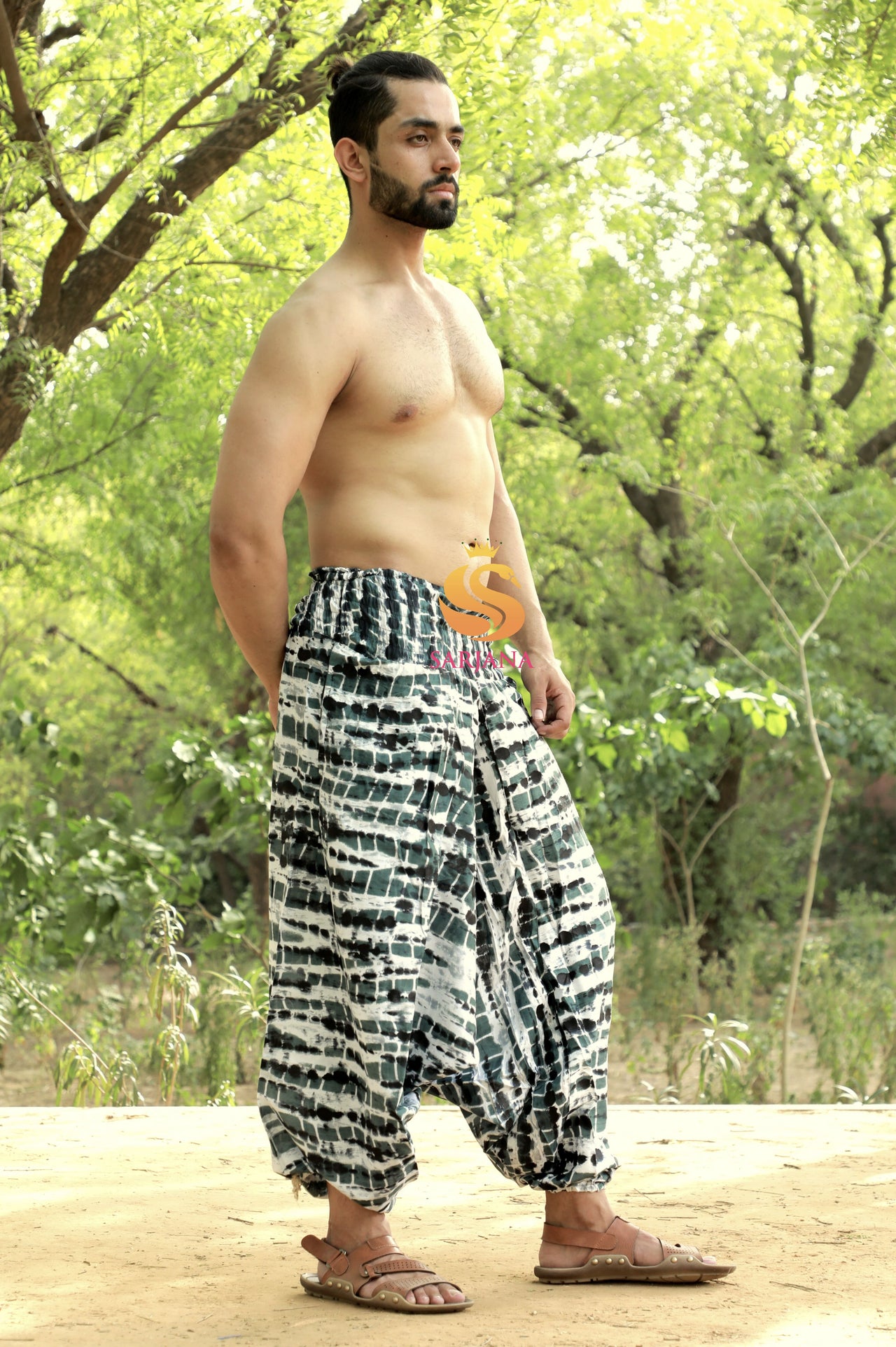 SARJANA Men's Rayon Tie Dyed Harem Pants with Pockets - FREE SIZE