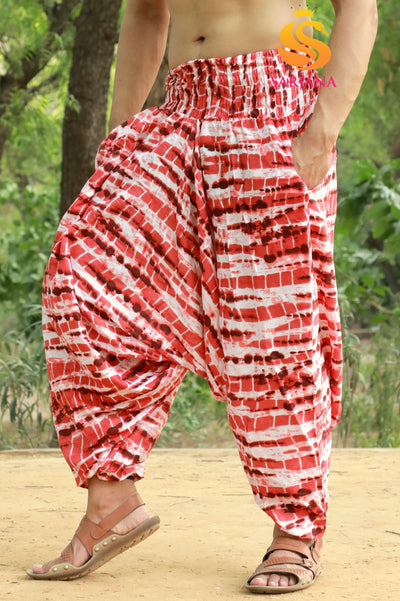 SARJANA Men's Rayon Tie Dyed Harem Pants with Pockets - FREE SIZE