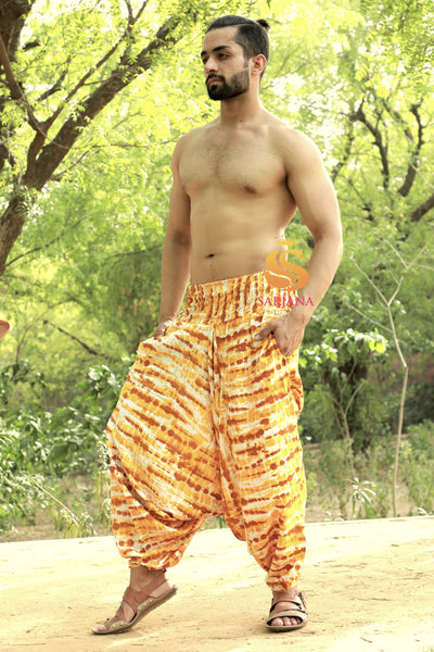 SARJANA Men's Rayon Tie Dyed Harem Pants with Pockets - FREE SIZE