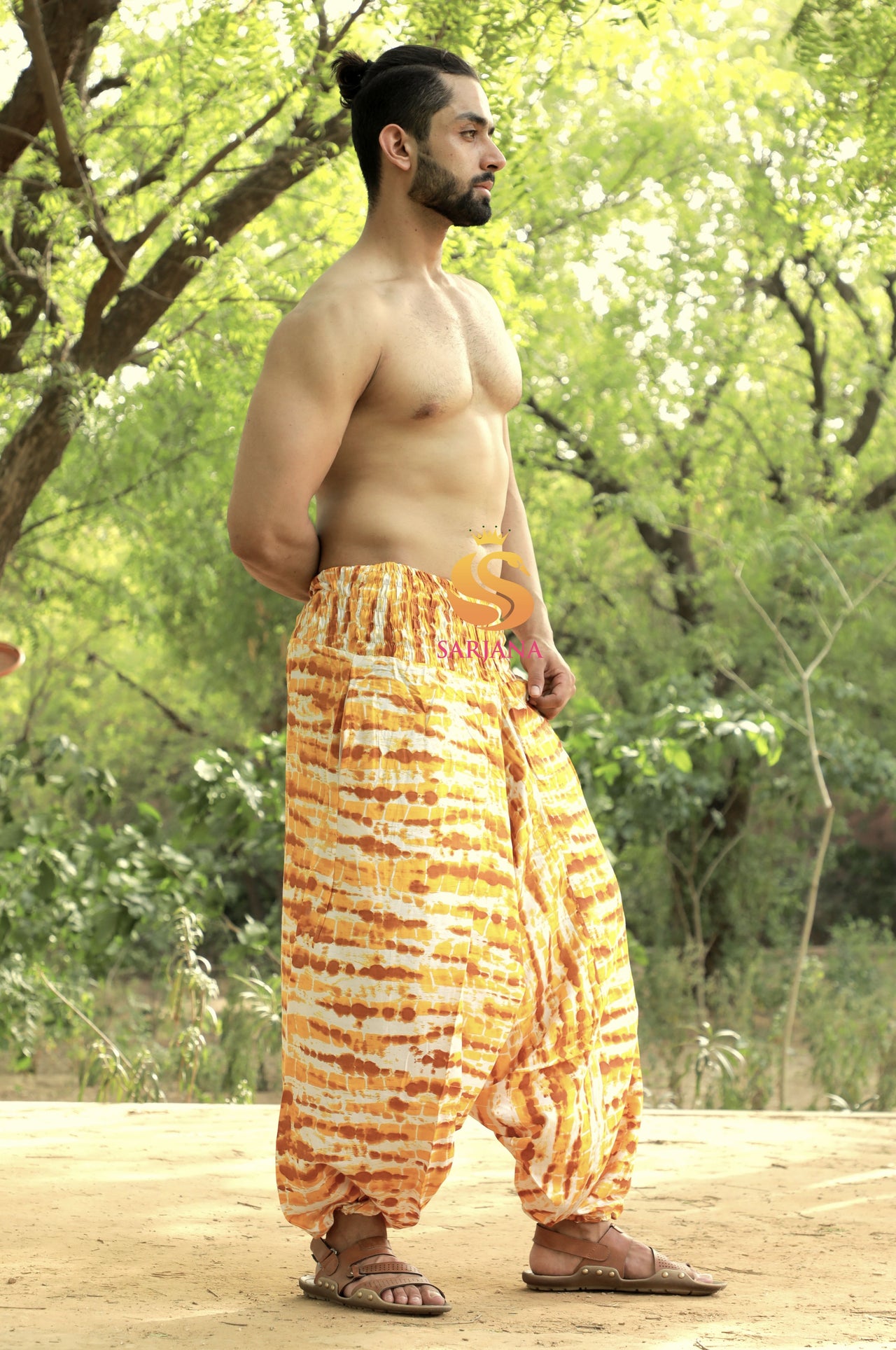 SARJANA Men's Rayon Tie Dyed Harem Pants with Pockets - FREE SIZE