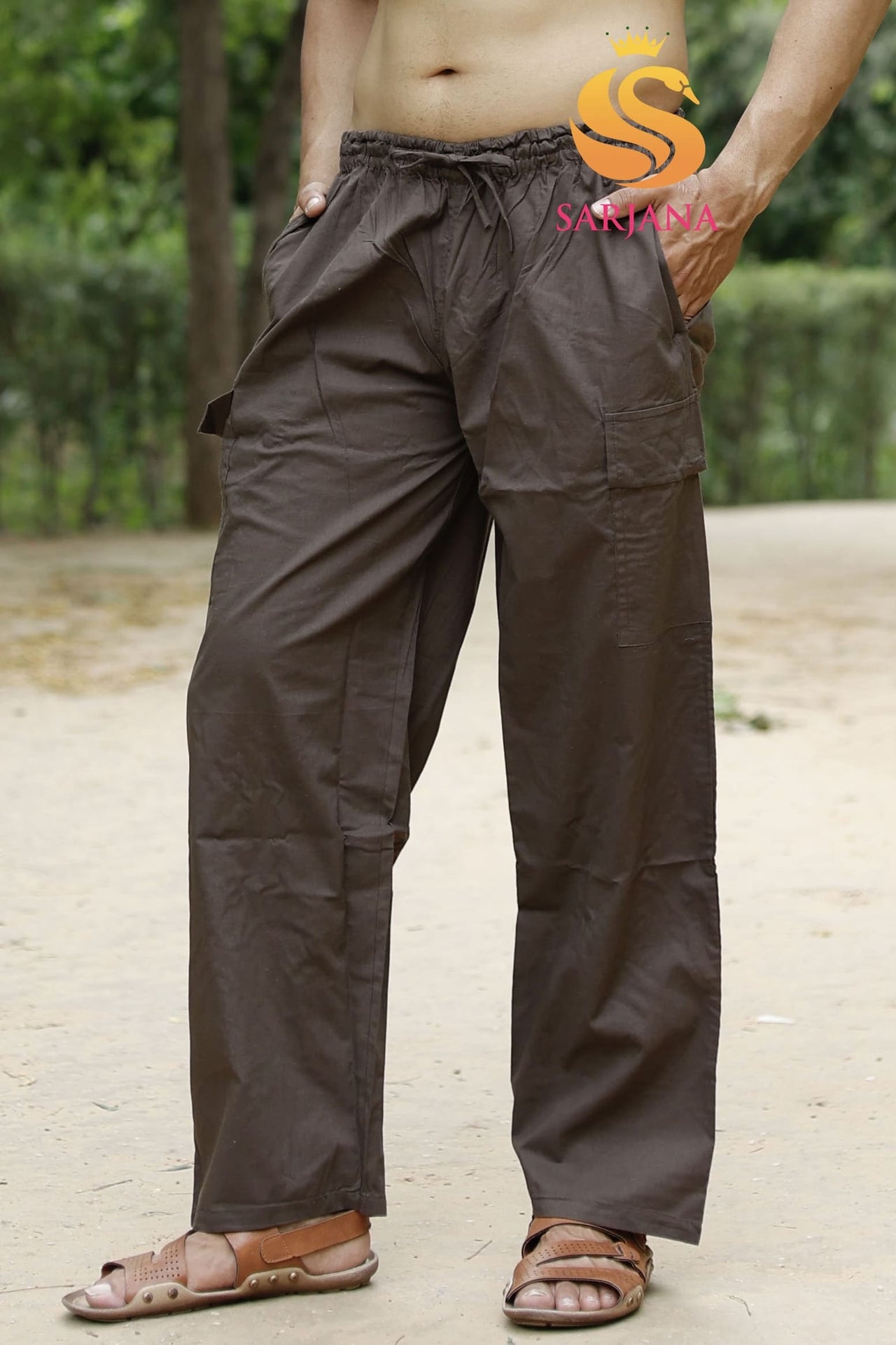 SARJANA Men's Cotton Solid Harem Trousers with Pockets | Yoga Cargo Pants - FREE SIZE