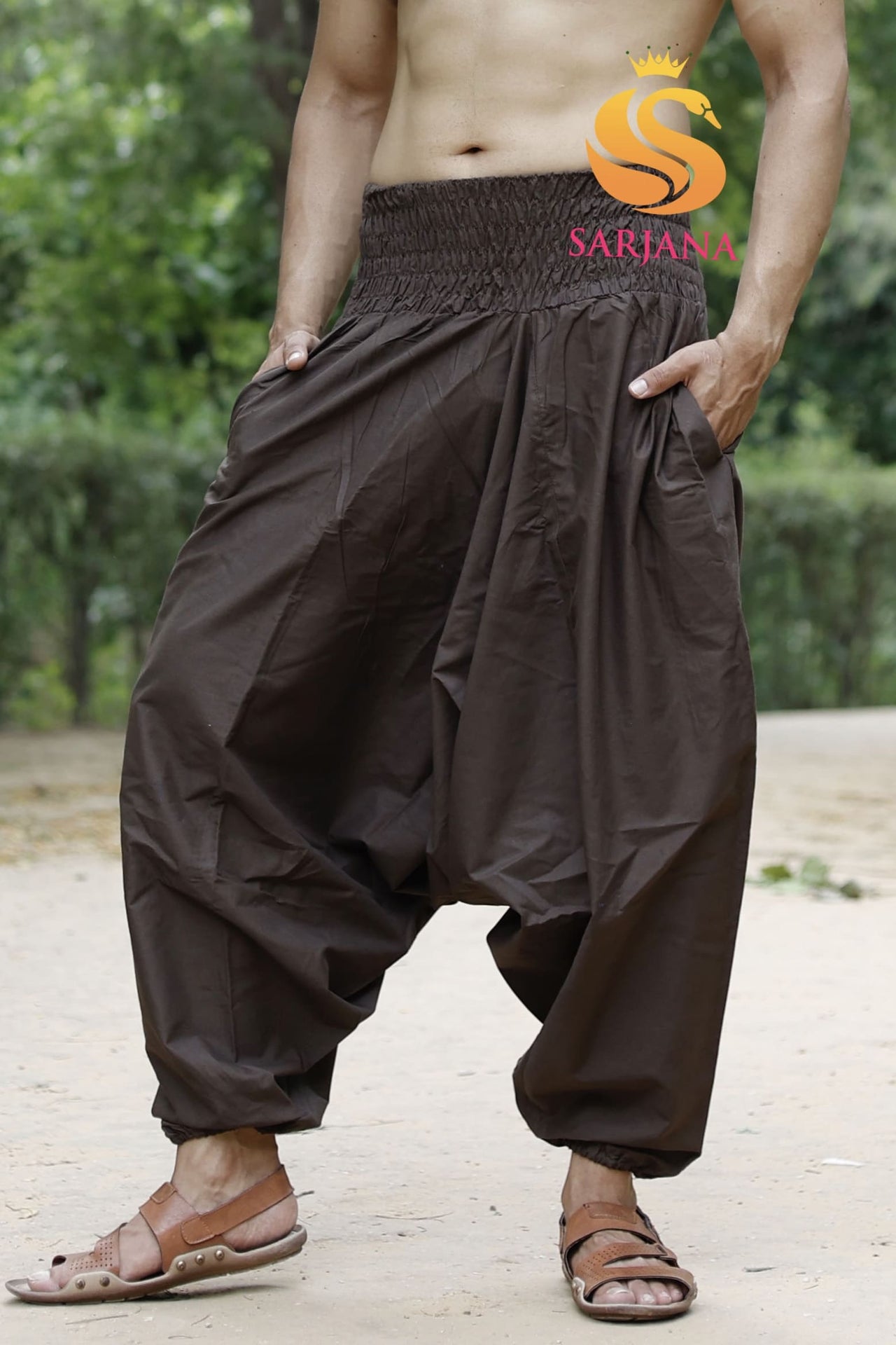 SARJANA Men's Cotton Solid Harem Pants with Pockets - FREE SIZE
