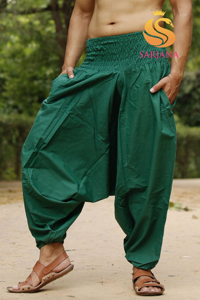 SARJANA Men's Cotton Solid Harem Pants with Pockets - FREE SIZE