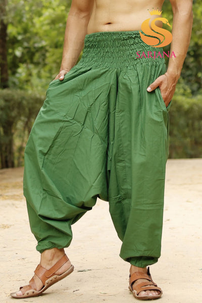 SARJANA Men's Cotton Solid Harem Pants with Pockets - FREE SIZE