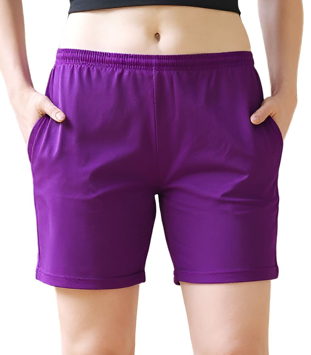SARJANA Women's Cotton Shorts with Pockets Workout Trouser Yoga Pants - FREE SIZE