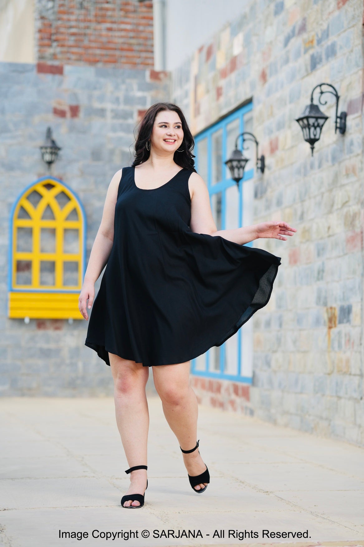 Women's Solid A line Sleeveless Wide Strap Midi Tank Dress Casual Beach Sundress Free SIZE Black Women's Solid A line Sleeveless Wide Strap Midi Tank Dress Casual Beach Sundress Free SIZE Black