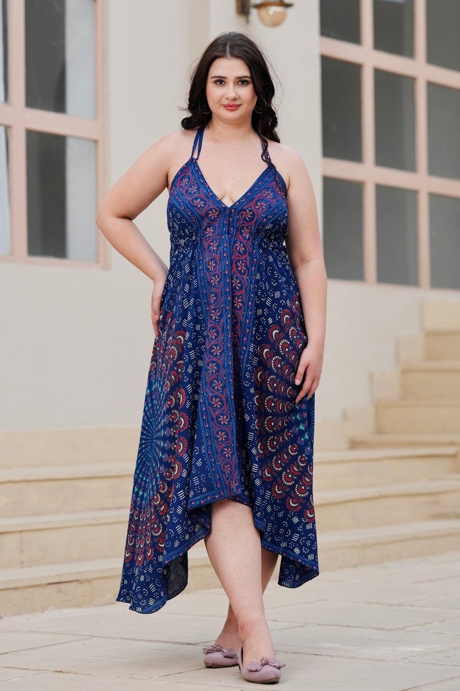 Women's Mandala Spaghetti Strap Maxi Dress Casual Party Beach Long Sundress Free SIZE Green