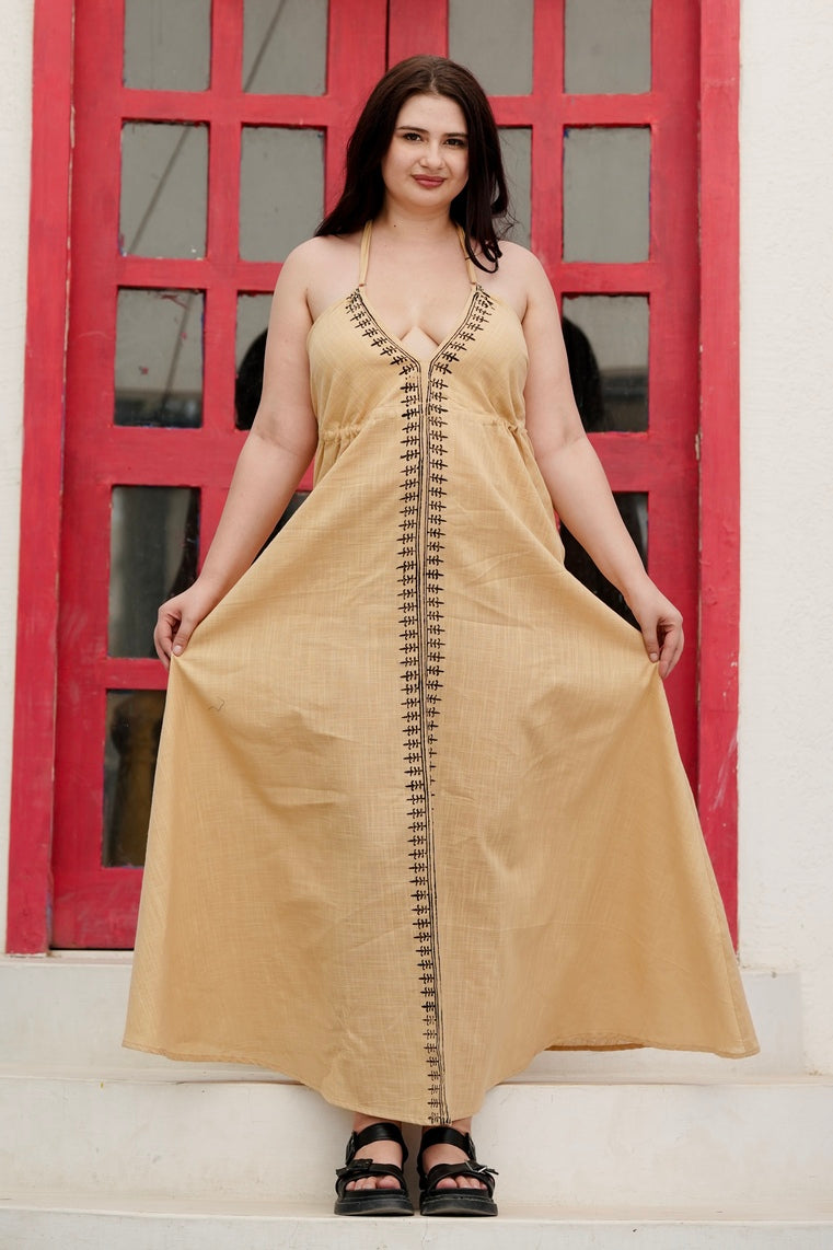 Women's Cotton Spaghetti Strap Maxi Dress Casual Party Beach Long Sundress Free SIZE Beige Women's Cotton Spaghetti Strap Maxi Dress Casual Party Beach Long Sundress Free SIZE Beige