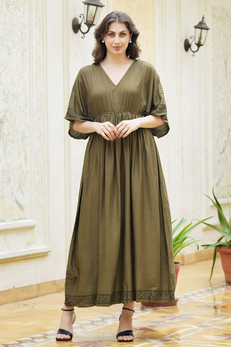 Women's Solid Color Maxi Dress V-Neck Casual Party Beach Long Sundress Free SIZE Olive Women's Solid Color Maxi Dress V-Neck Casual Party Beach Long Sundress Free SIZE Olive