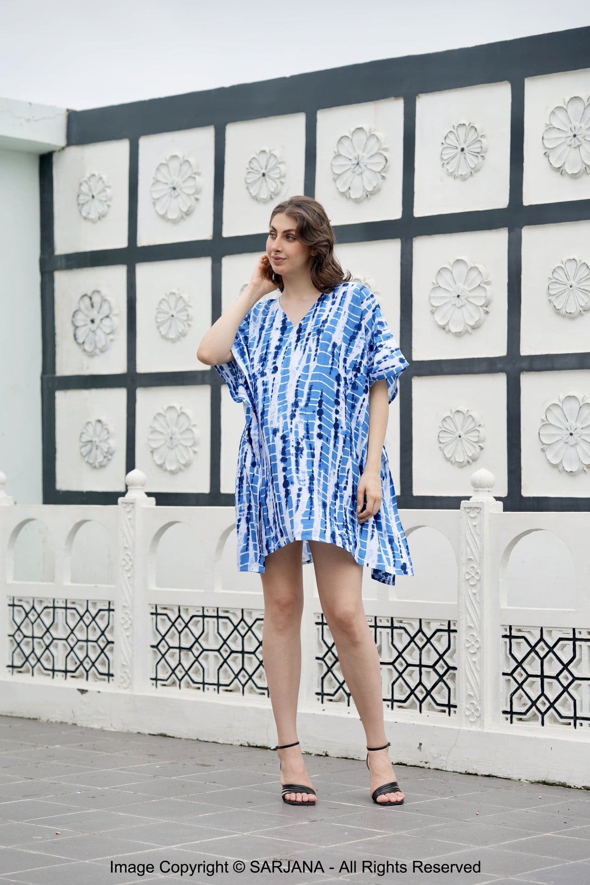 caftan dress short Rayon Tie Dyed Short Kaftan Caftan Dress Swimsuit Beach Cover Up