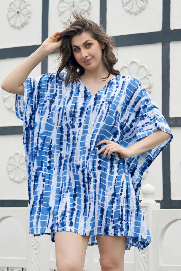 Rayon Tie Dyed Short Kaftan Caftan Dress Swimsuit Beach Cover Up - Free SIZE Yellow Rayon Tie Dyed Short Kaftan Caftan Dress Swimsuit Beach Cover Up - Free SIZE Yellow