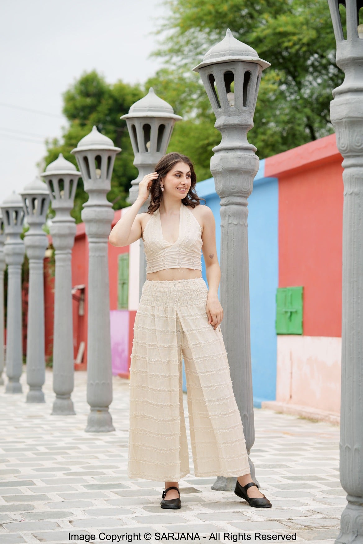 SARJANA Women's Cotton Tank Top and Pants with Pockets: Casual PJ Set Sundress FREE SIZE