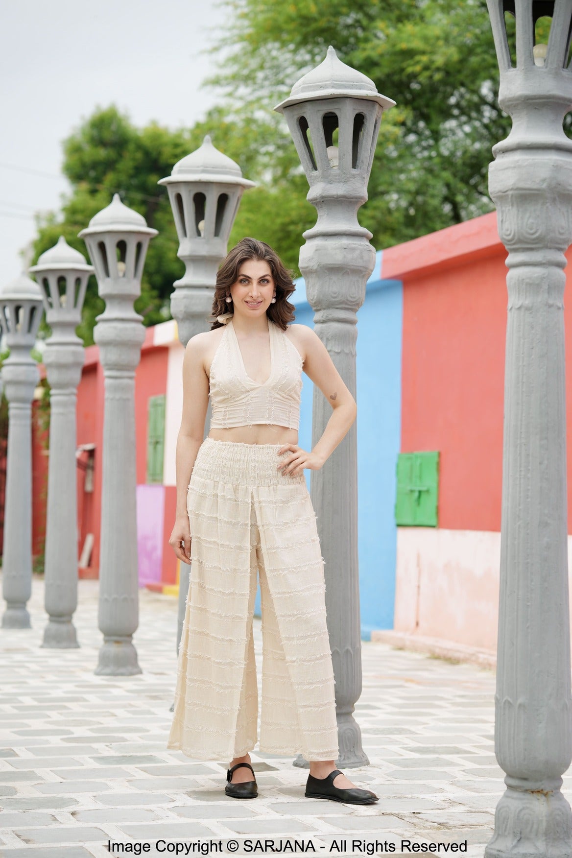 SARJANA Women's Cotton Tank Top and Pants with Pockets: Casual PJ Set Sundress FREE SIZE