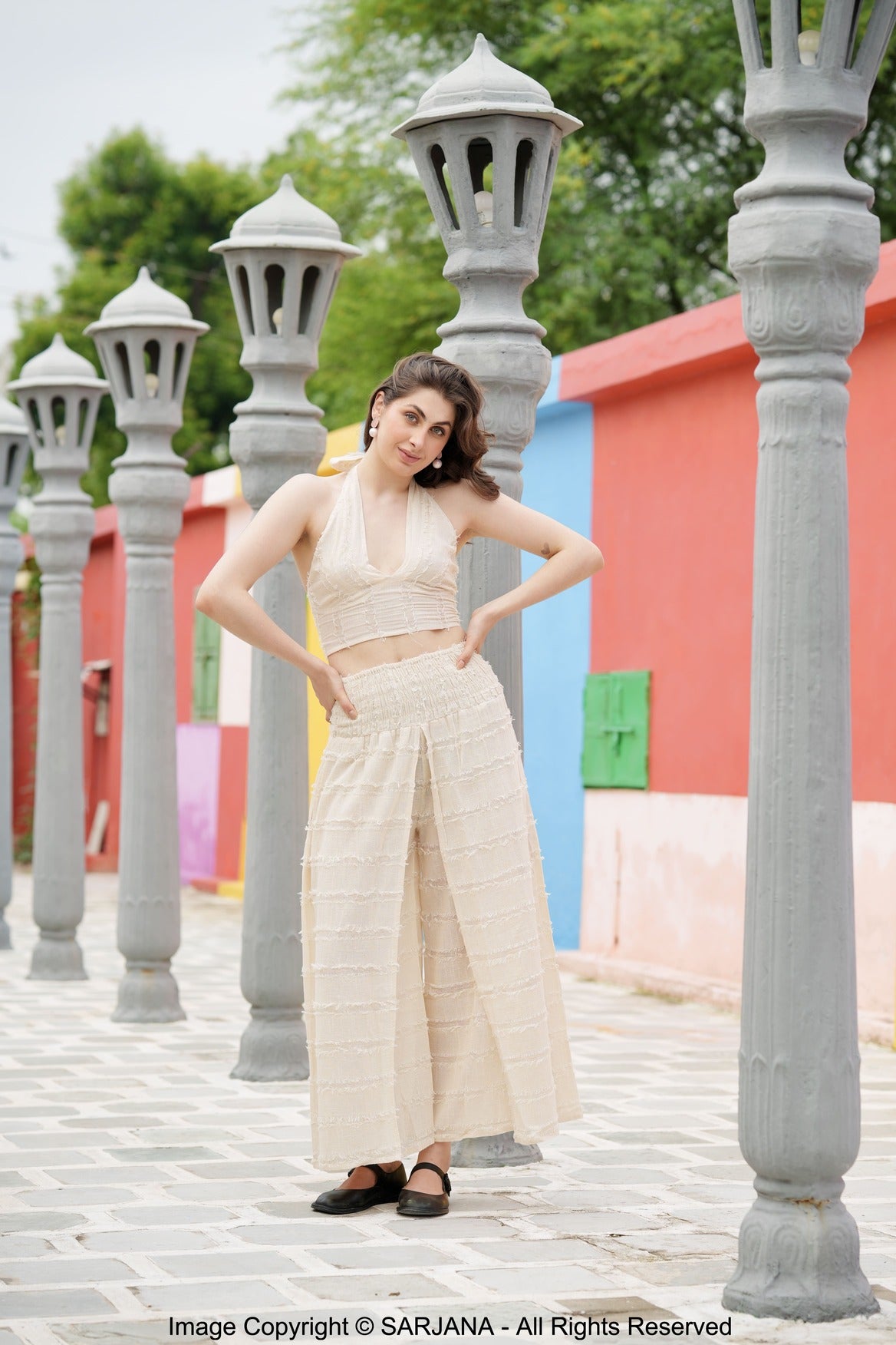 SARJANA Women's Cotton Tank Top and Pants with Pockets: Casual PJ Set Sundress FREE SIZE