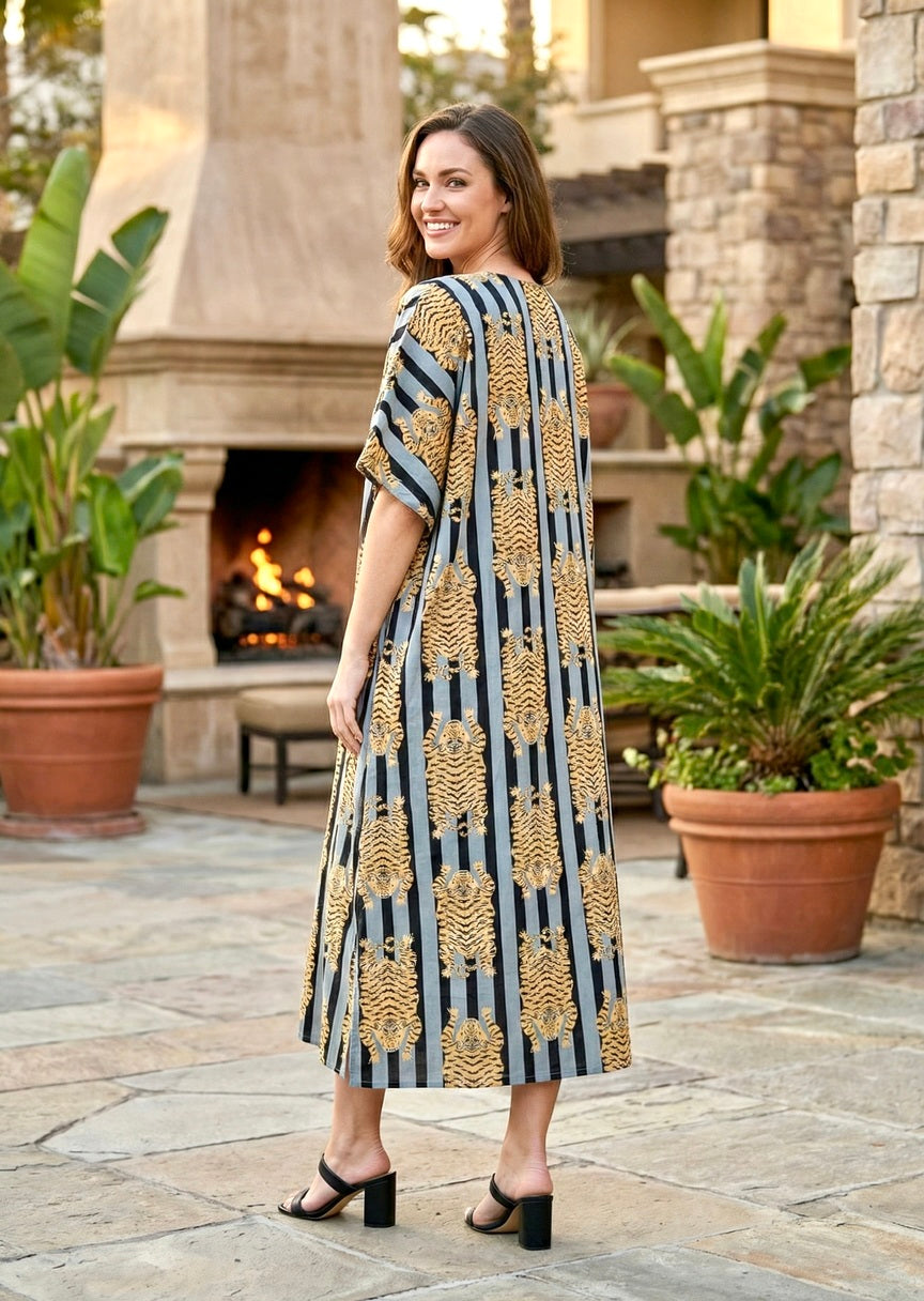kaftan dress for women cotton Magic Bedding 100% Cotton Kaftan, Long Flowing Dress, Ideal for Beach, Lounge, Sleepwear Coverup for Vacation or Home Long V-Neck Maxi Dress, Boho