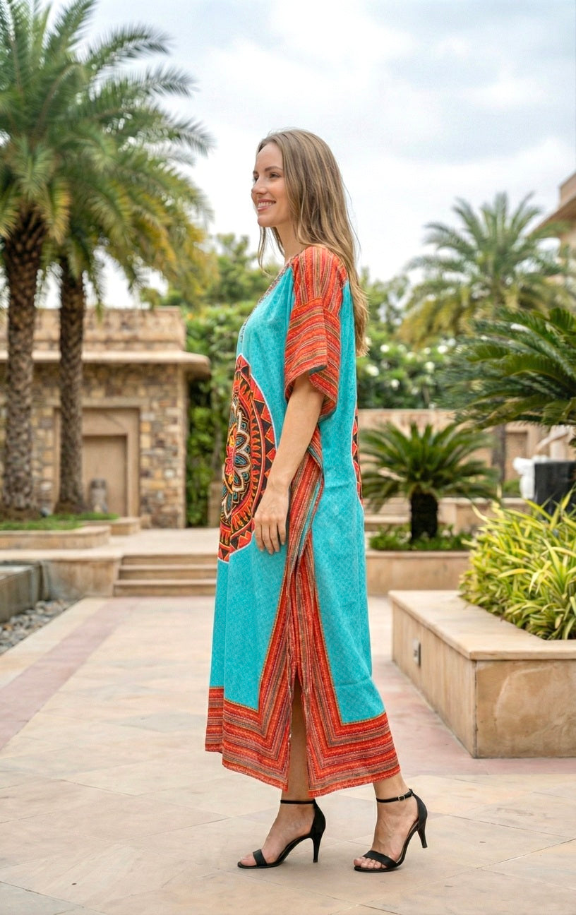 Women's Printed Long Kaftan Caftan Dress Swimsuit Beach Cover Up Plus SIZE Women's Printed Long Kaftan Caftan Dress Swimsuit Beach Cover Up Plus SIZE