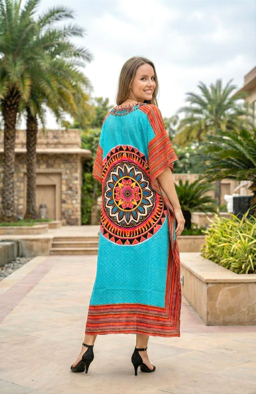 women's caftan dress Floral Mint Green Satin Silk Women Plus Size Combination of bright shades are the new trend for creating a rocking impression Sisi Off-The-Shoulder Women's Caftan with