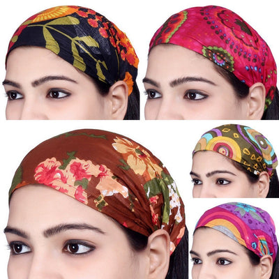 SARJANA Lot 10 Pieces Women Men Cotton Printed Wide Headbands Unisex Head Wrap Bandana