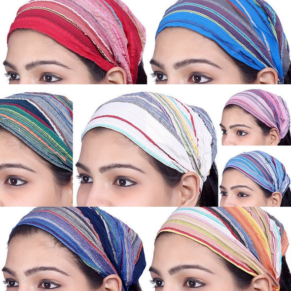 SARJANA Lot 10 pièces femmes coton rayé bandeau large bandeau hommes enveloppement Yoga Bandana