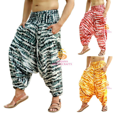 SARJANA Heren Dames Rayon Tie Dyed Harembroek Yoga Unisex Drop Crotch Pockets Broek