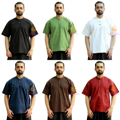 SARJANA Heren 100% katoen effen casual shirt korte Kurta Indiase losse pasvorm etnische Kurta