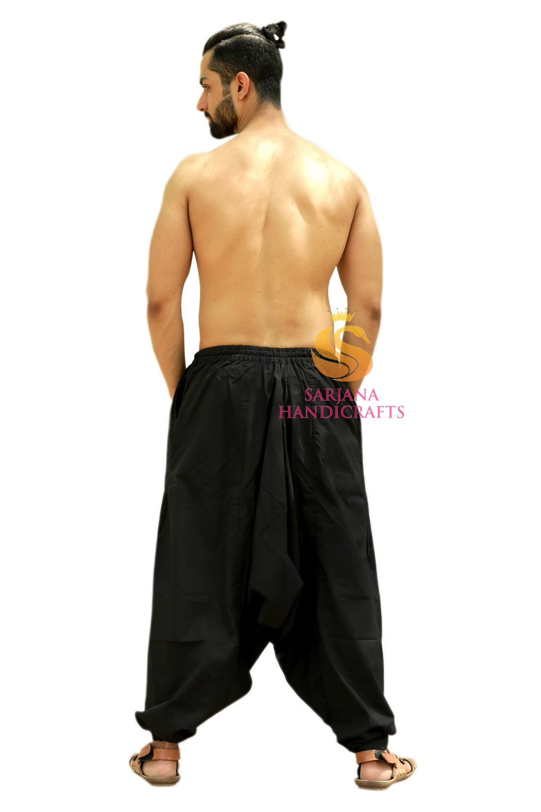 SARJANA Men Women Cotton Solid Pockets Harem Pants Yoga Unisex Drop Crotch Pants