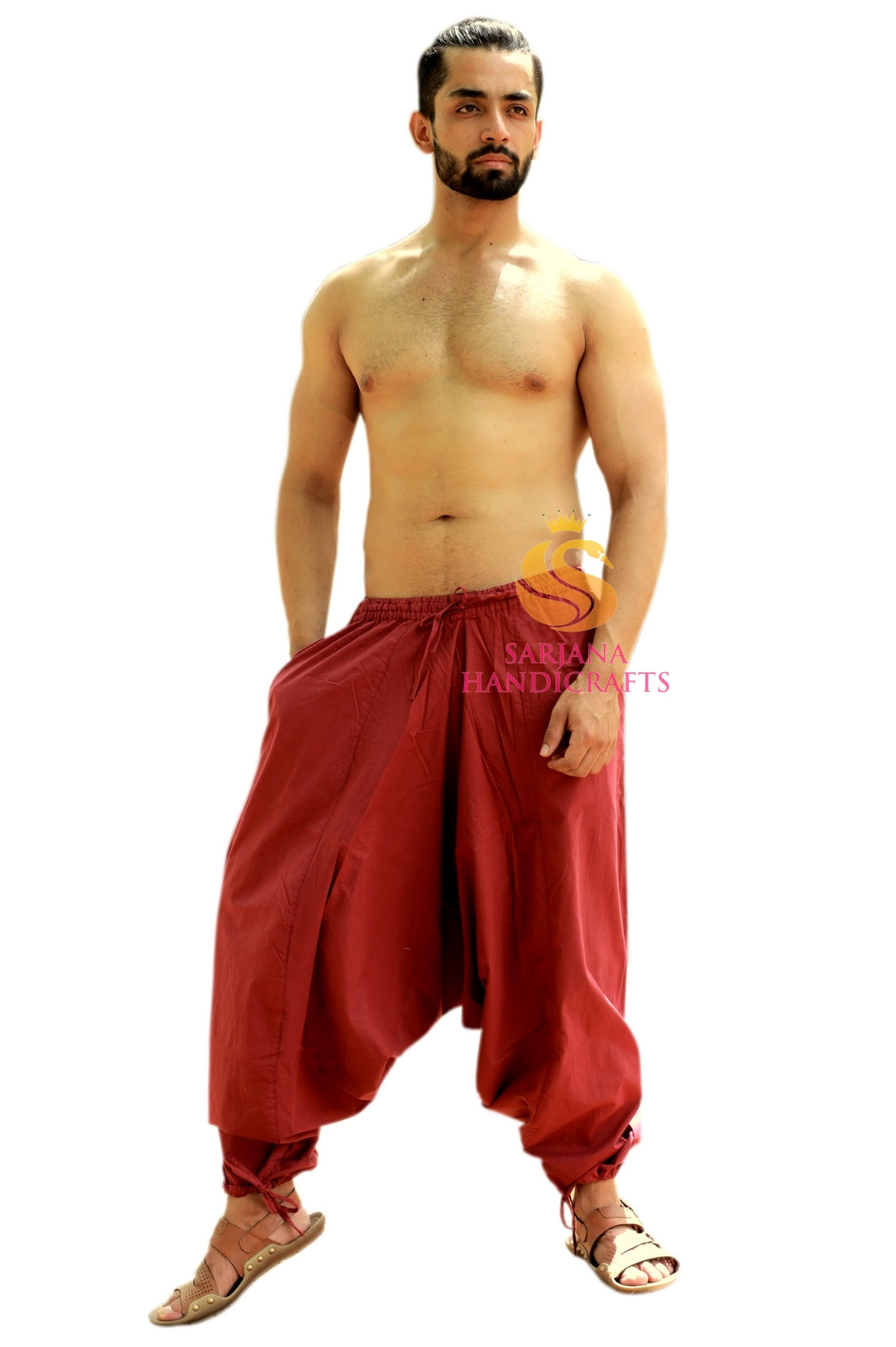 SARJANA Men Women Cotton Solid Pockets Harem Pants Yoga Unisex Drop Crotch Pants