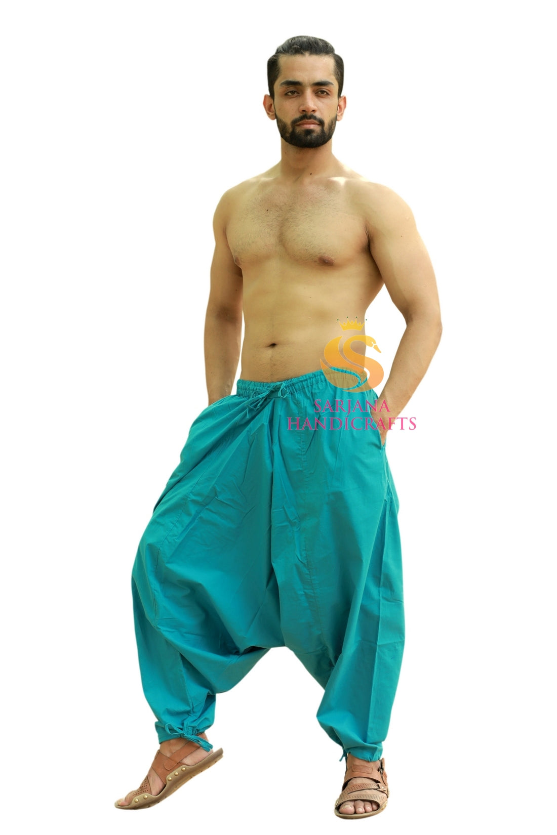 SARJANA Men Women Cotton Solid Pockets Harem Pants Yoga Unisex Drop Crotch Pants