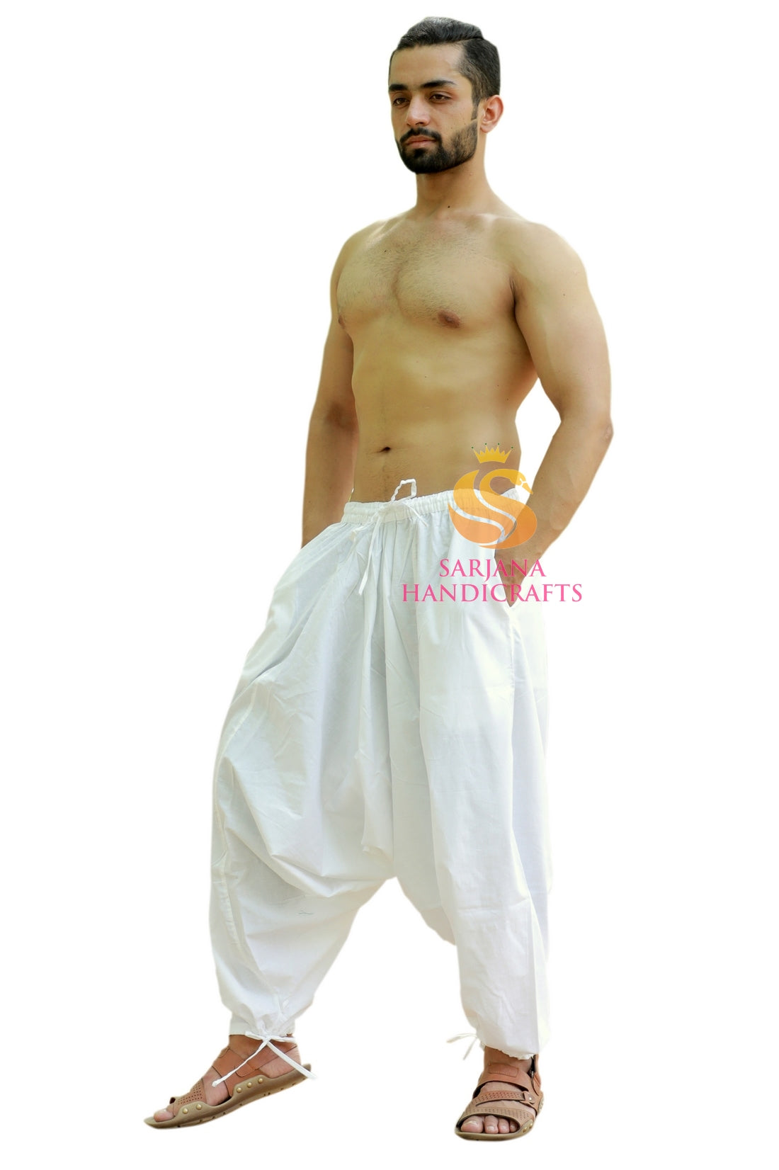 SARJANA Men Women Cotton Solid Pockets Harem Pants Yoga Unisex Drop Crotch Pants