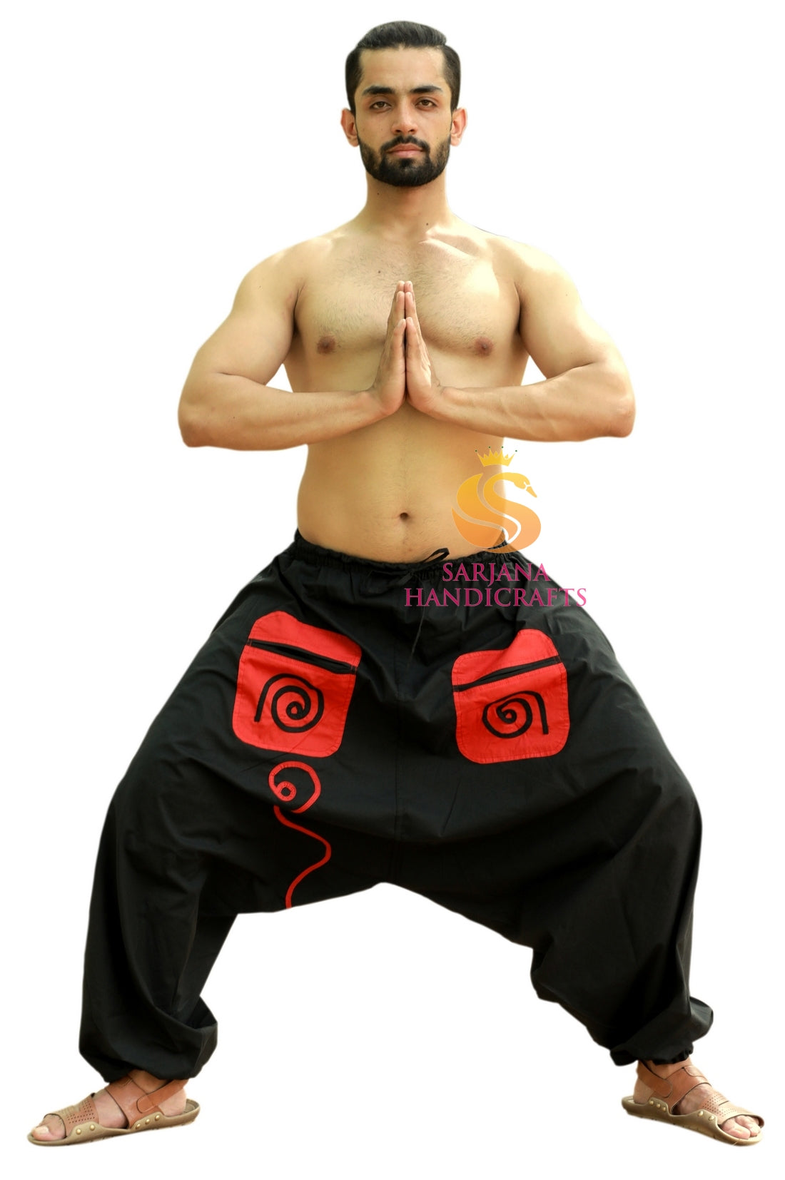 SARJANA Men Women Cotton Pockets Harem Pants Yoga Drop Crotch Unisex Pants