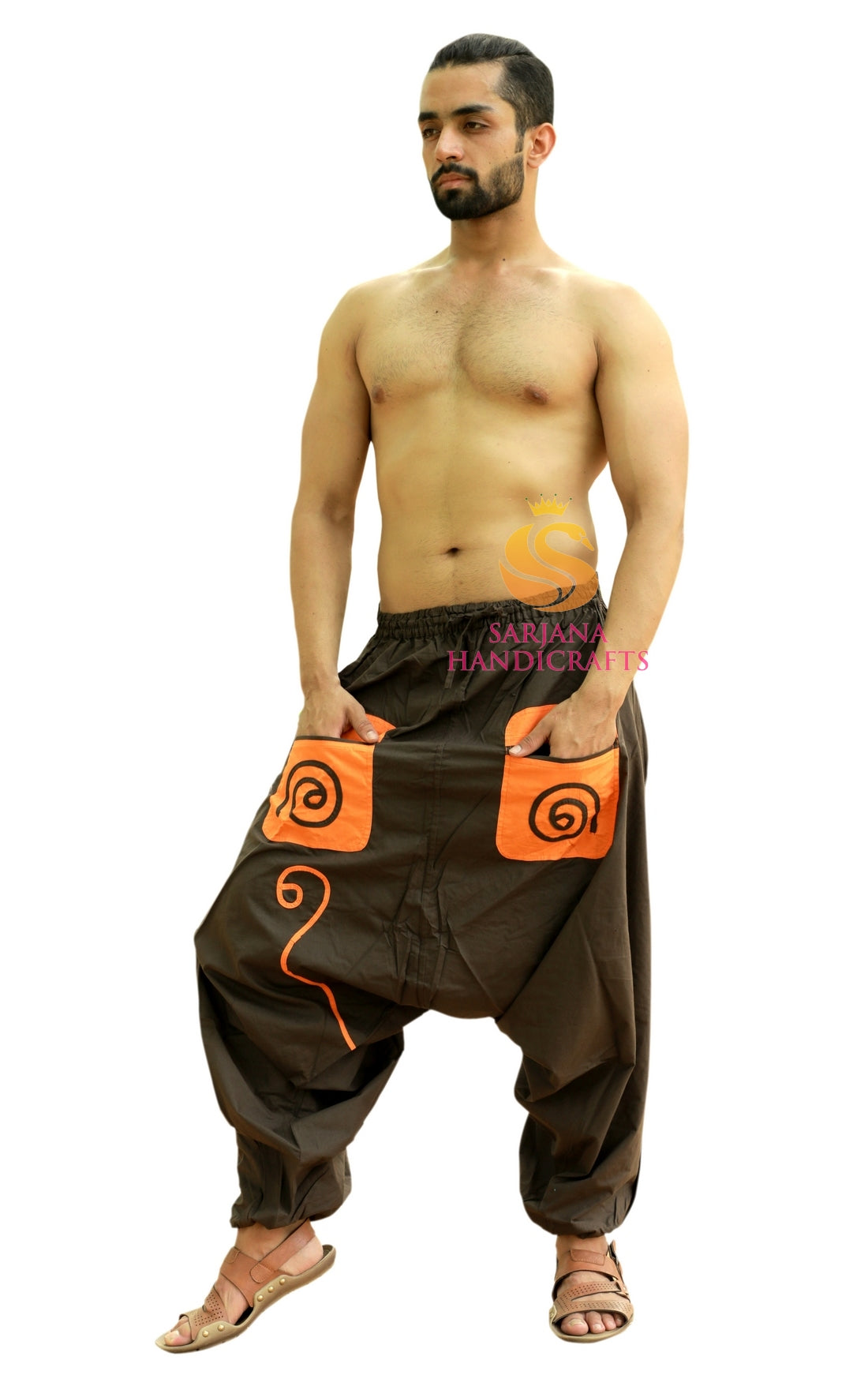 SARJANA Men Women Cotton Pockets Harem Pants Yoga Drop Crotch Unisex Pants
