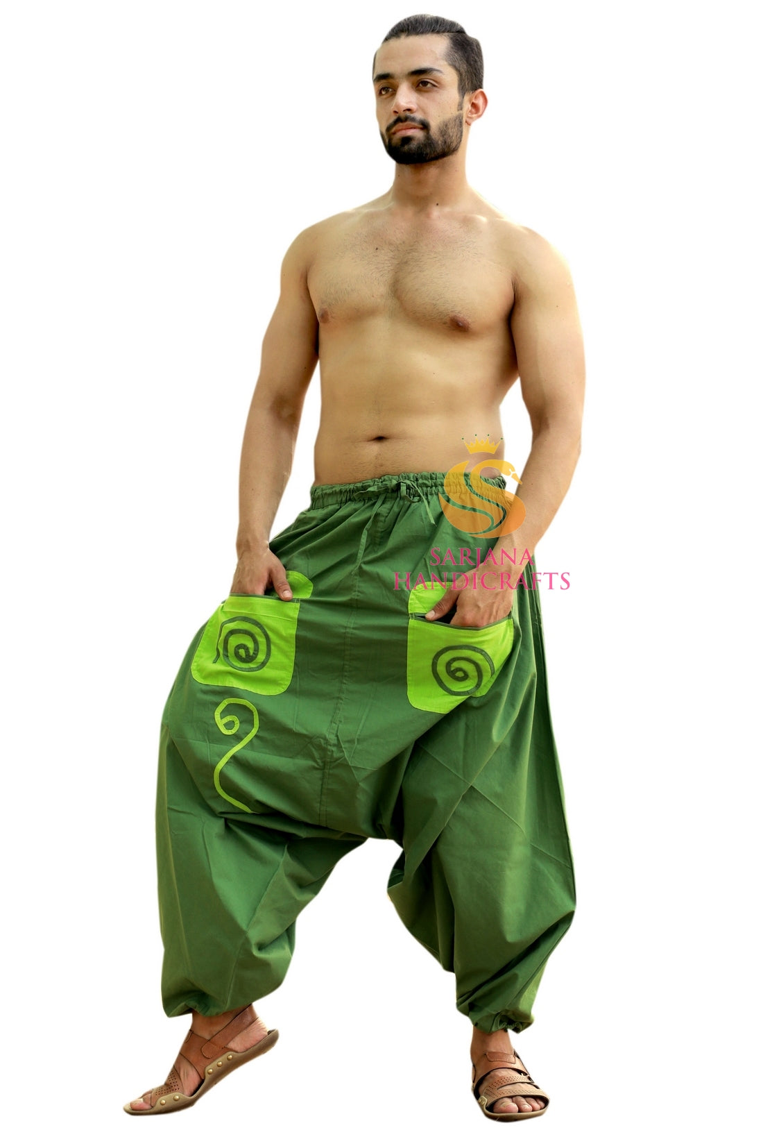 SARJANA Men Women Cotton Pockets Harem Pants Yoga Drop Crotch Unisex Pants