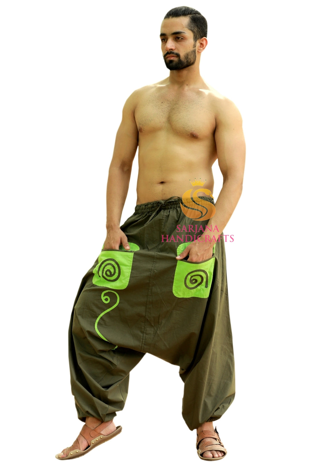 SARJANA Men Women Cotton Pockets Harem Pants Yoga Drop Crotch Unisex Pants