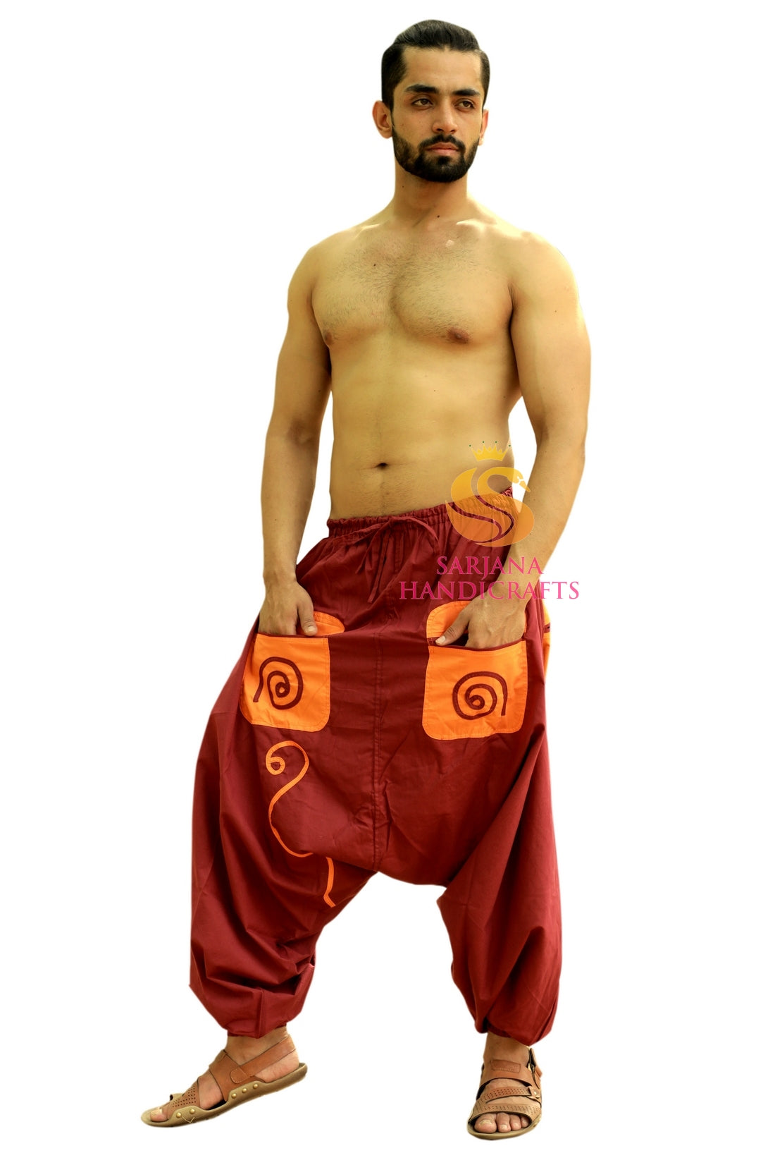 SARJANA Men Women Cotton Pockets Harem Pants Yoga Drop Crotch Unisex Pants