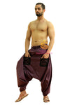 SARJANA Men Women Cotton Pockets Harem Pants Yoga Drop Crotch Unisex Pants