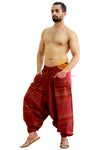 SARJANA Men Women Cotton Pockets Striped Harem Pants Yoga Unisex Drop Crotch Pants
