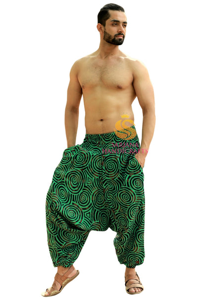 SARJANA Men Women Cotton Printed Harem Pants Yoga Unisex Drop Crotch Pockets Pants