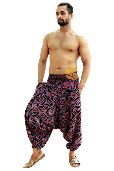SARJANA Men Women Cotton Printed Harem Pants Yoga Unisex Drop Crotch Pockets Pants