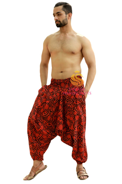 SARJANA Men Women Cotton Printed Harem Pants Yoga Unisex Drop Crotch Pockets Pants