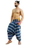 SARJANA Men Women Cotton Striped Harem Pants Yoga Unisex Drop Crotch Pockets Pants