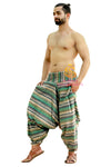 SARJANA Men Women Cotton Striped Harem Pants Yoga Unisex Drop Crotch Pockets Pants