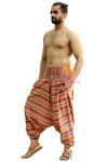 SARJANA Men Women Cotton Striped Harem Pants Yoga Unisex Drop Crotch Pockets Pants